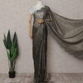 Onyx Black Gold Paisley French Lace Saree Fabric