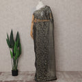 Onyx Black Gold Paisley French Lace Saree Fabric