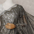 Onyx Black Gold Paisley French Lace Saree Fabric