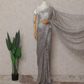 Warm Taupe Floral French Chantilly Lace Saree