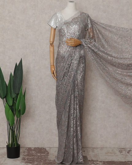 Warm Taupe Floral French Chantilly Lace Saree