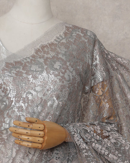 Warm Taupe Floral French Chantilly Lace Saree
