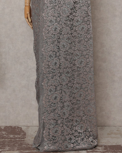 Warm Taupe Floral French Chantilly Lace Saree