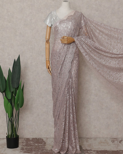 Dusty Mauve Floral French Chantilly Lace Saree