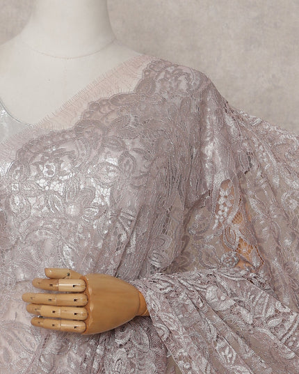 Dusty Mauve Floral French Chantilly Lace Saree