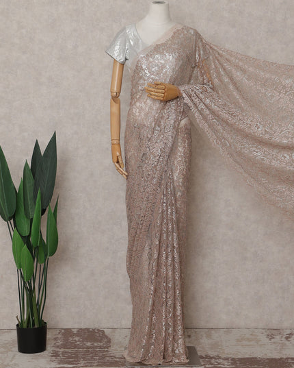 Champagne Rose Gold Floral French Chantilly Lace Saree
