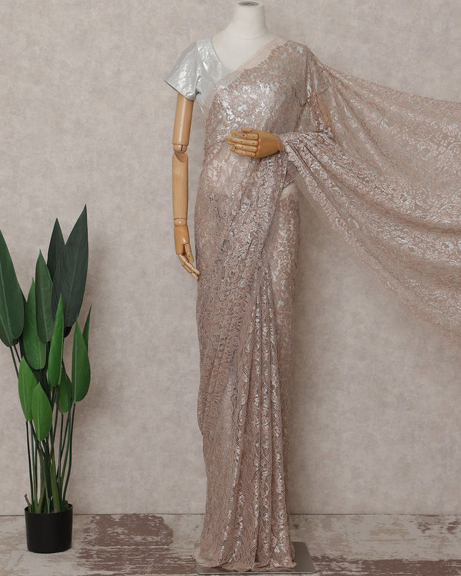 Champagne Rose Gold Floral French Chantilly Lace Saree