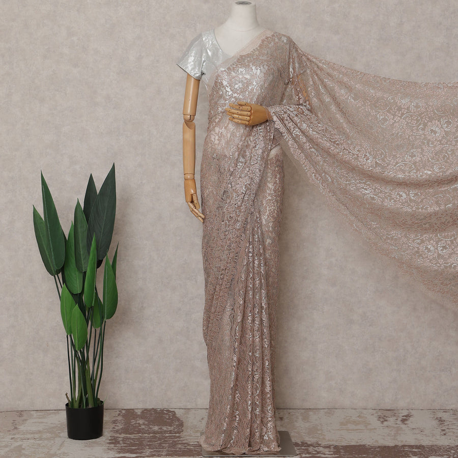 Champagne Rose Gold Floral French Chantilly Lace Saree