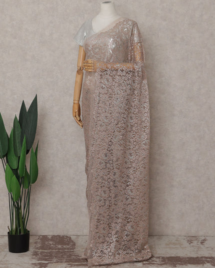 Champagne Rose Gold Floral French Chantilly Lace Saree