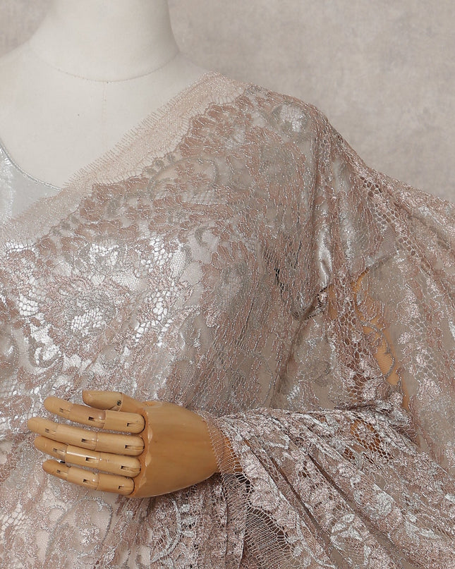Champagne Rose Gold Floral French Chantilly Lace Saree