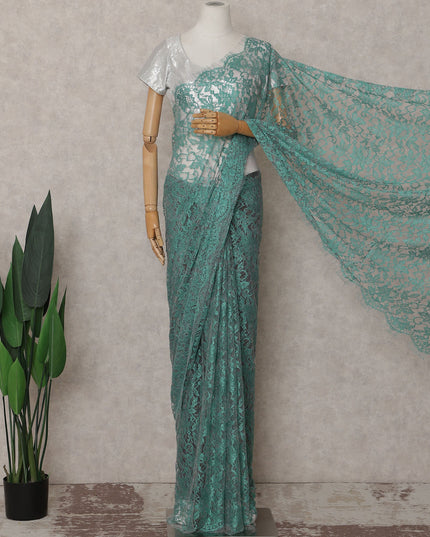 Sea Green French Chantilly Lace Saree