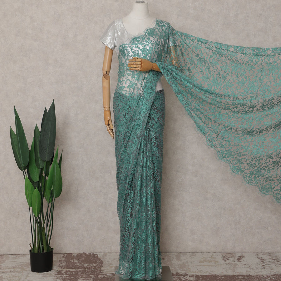 Sea Green French Chantilly Lace Saree