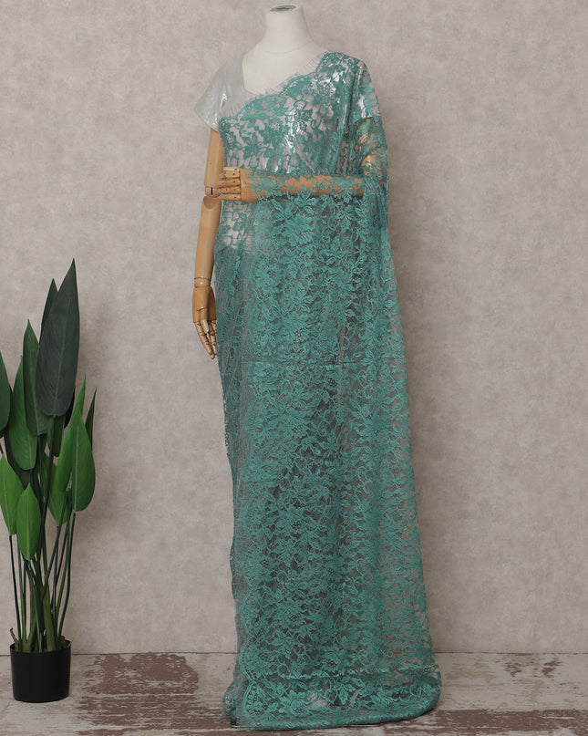 Sea Green French Chantilly Lace Saree