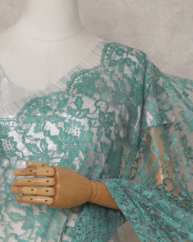 Sea Green French Chantilly Lace Saree