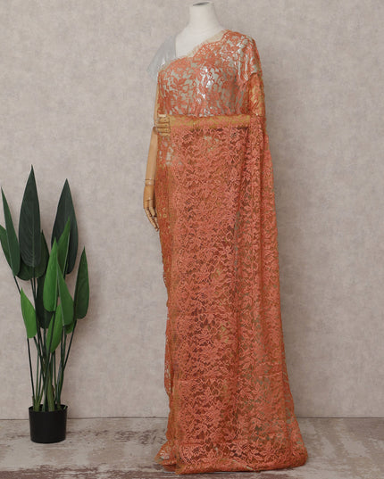 Coral Orange Chantilly Lace Saree - D31641