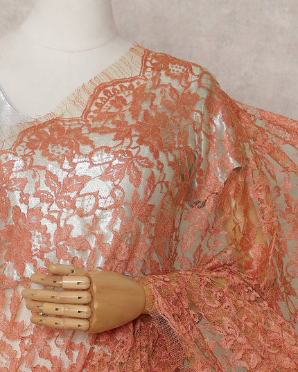 Coral Orange Chantilly Lace Saree - D31641