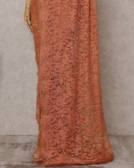 Coral Orange Chantilly Lace Saree - D31641