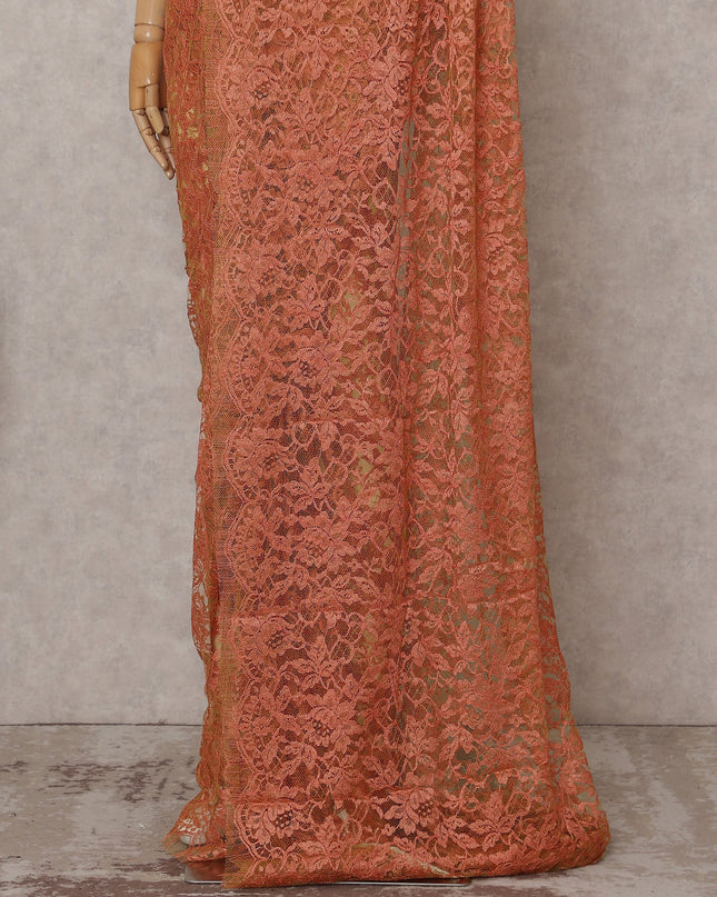 Coral Orange Chantilly Lace Saree - D31641