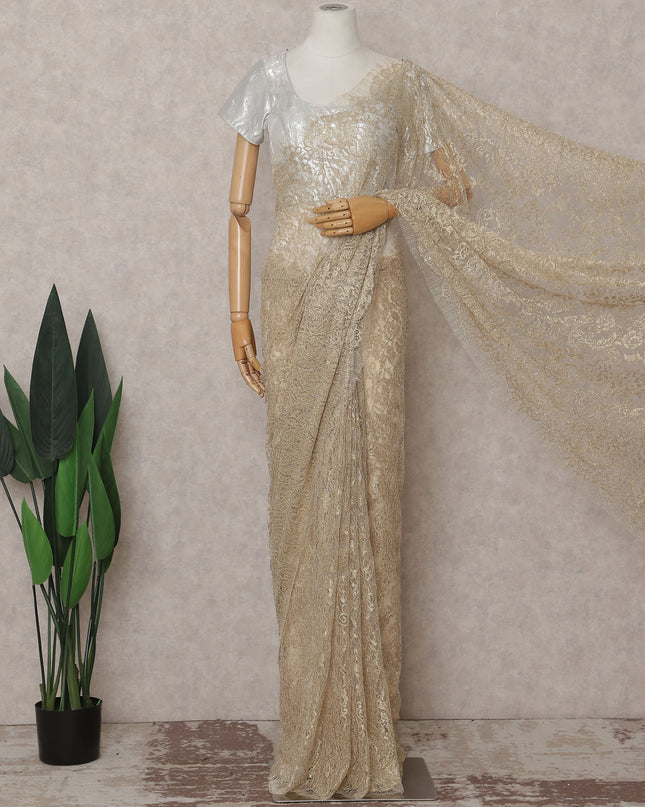 Champagne Gold French Chantilly Lace Saree 110cm