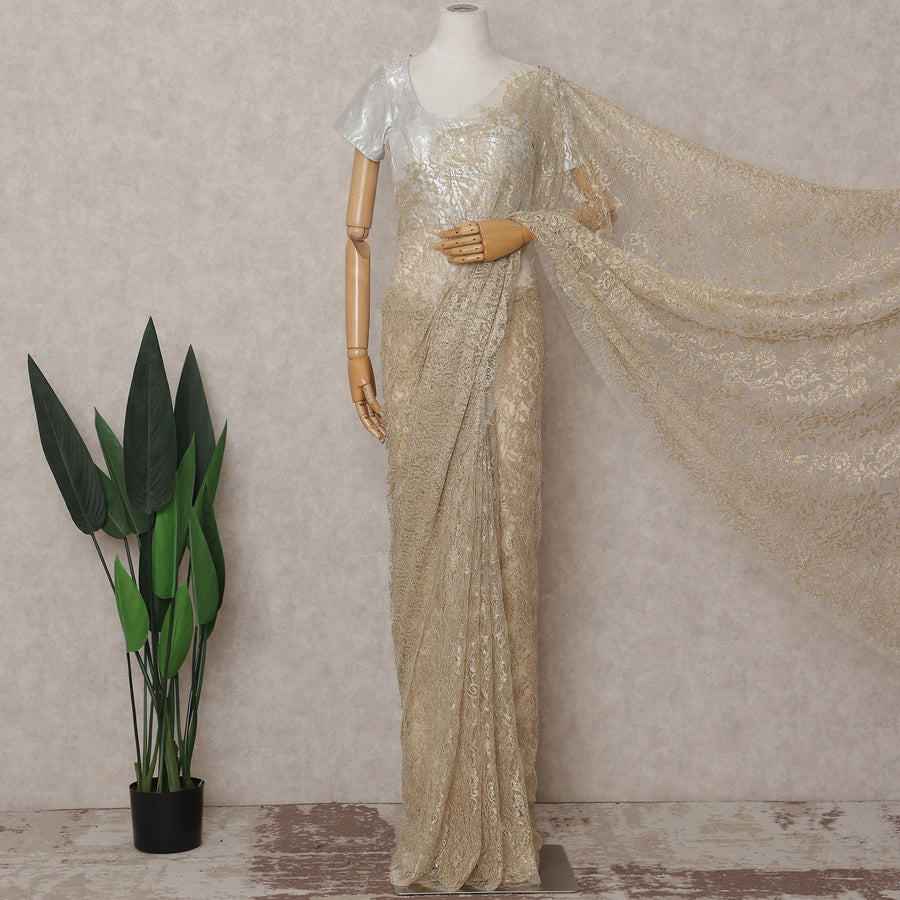 Champagne Gold French Chantilly Lace Saree 110cm