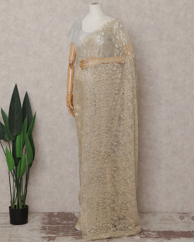Champagne Gold French Chantilly Lace Saree 110cm