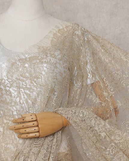 Champagne Gold French Chantilly Lace Saree 110cm