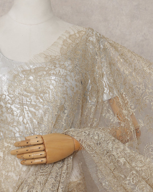 Champagne Gold French Chantilly Lace Saree 110cm