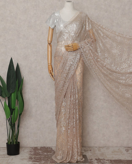 Nude Beige French Chantilly Lace Saree 110cm