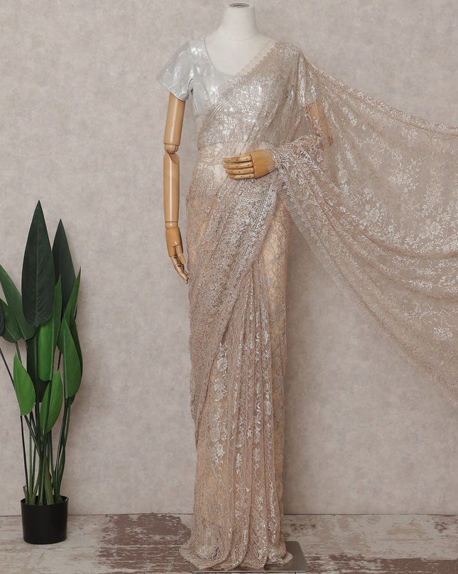 Nude Beige French Chantilly Lace Saree 110cm