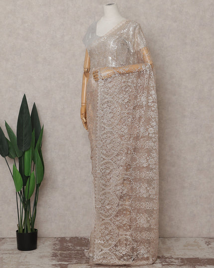 Nude Beige French Chantilly Lace Saree 110cm