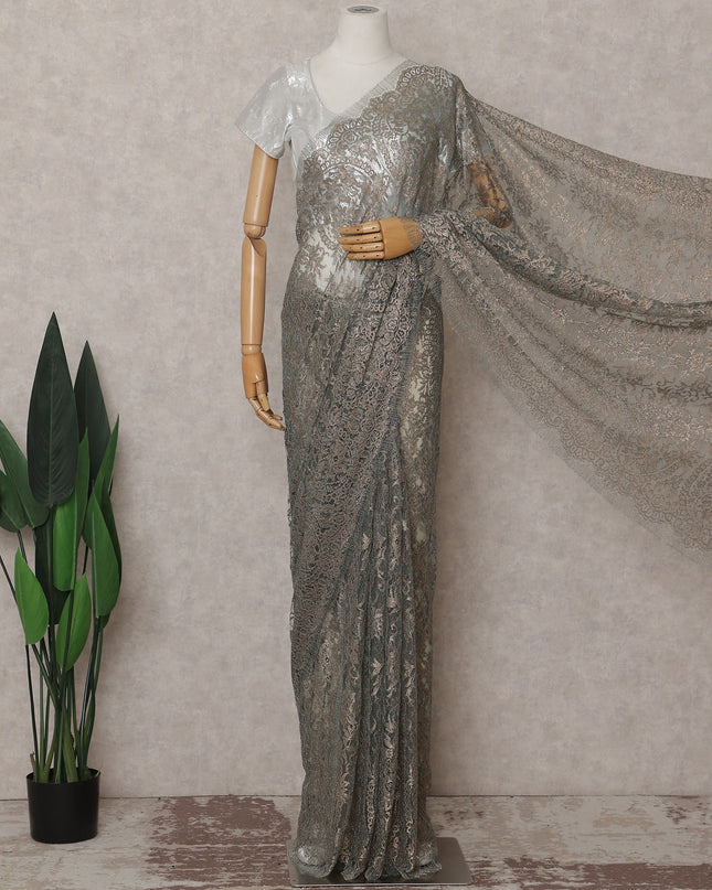 Sage Green French Chantilly Lace Saree 110cm