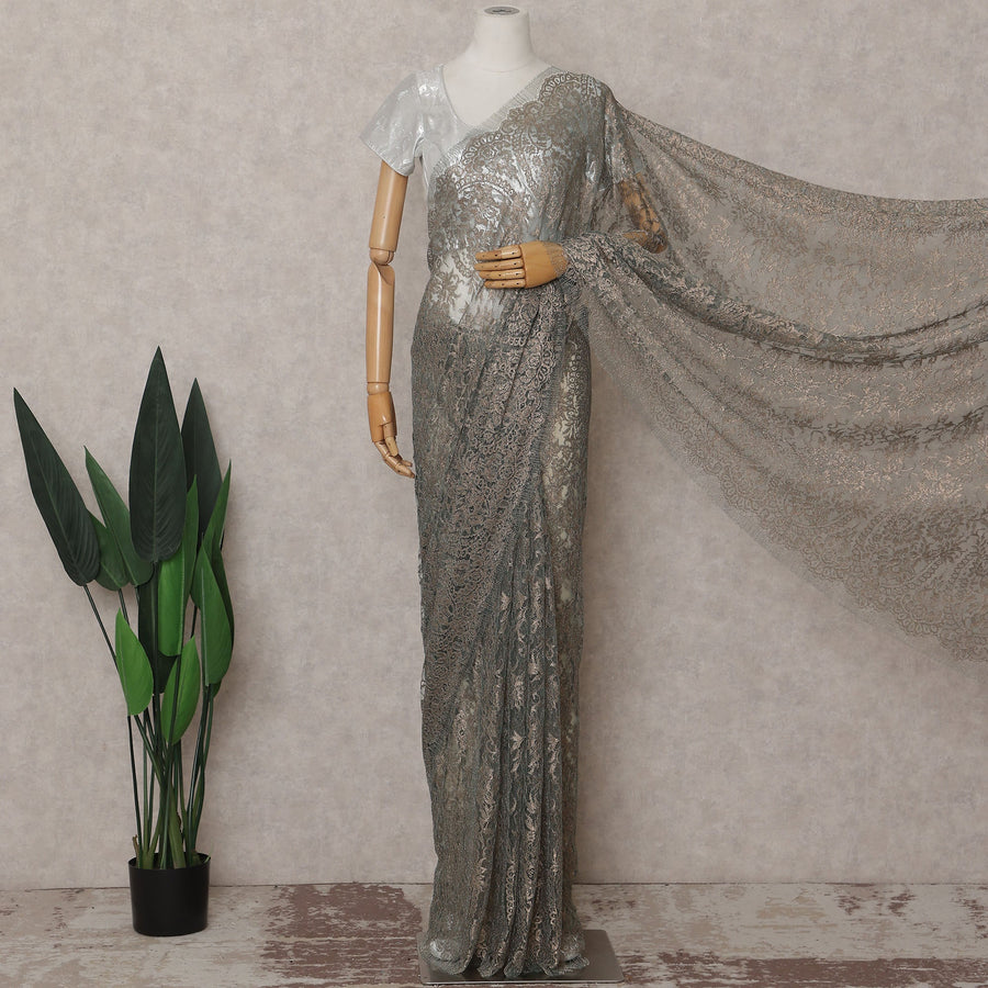 Sage Green French Chantilly Lace Saree 110cm