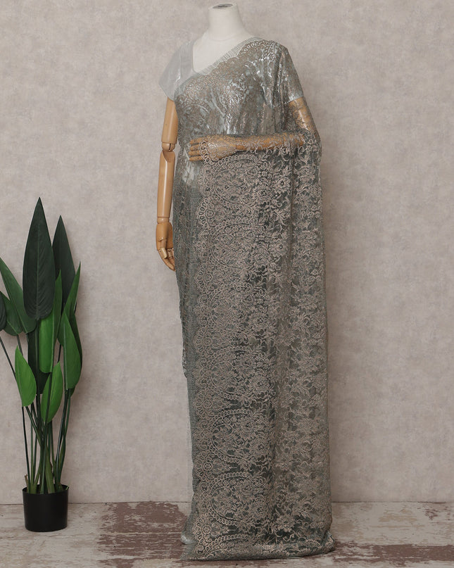 Sage Green French Chantilly Lace Saree 110cm