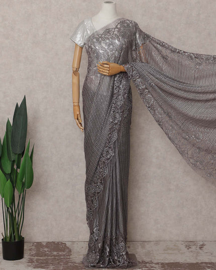 Charcoal Grey French Chantilly Lace Saree