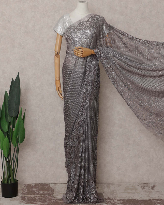 Charcoal Grey French Chantilly Lace Saree