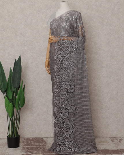 Charcoal Grey French Chantilly Lace Saree