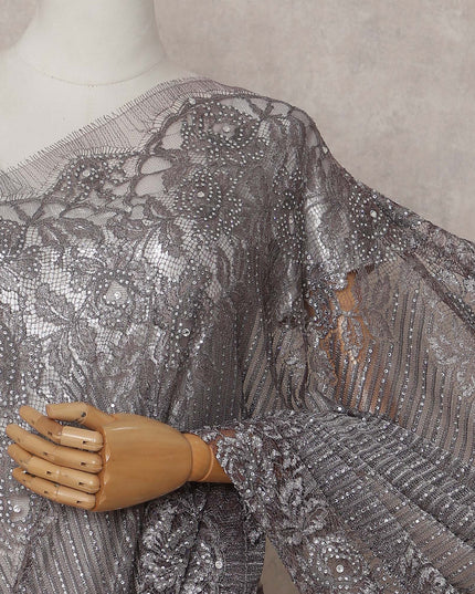 Charcoal Grey French Chantilly Lace Saree
