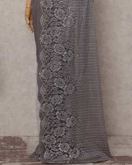 Charcoal Grey French Chantilly Lace Saree