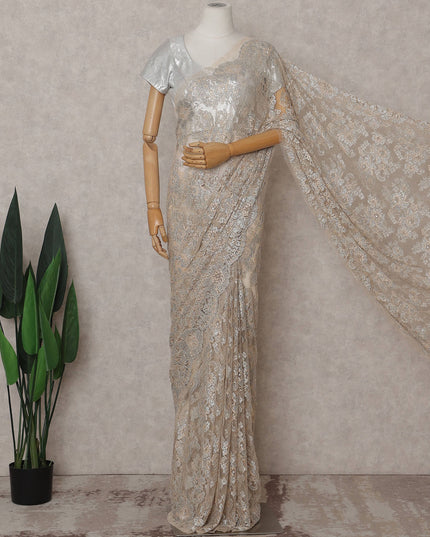 Champagne Gold Floral Metallic French Lace Saree Fabric