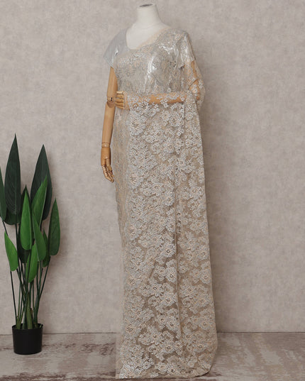 Champagne Gold Floral Metallic French Lace Saree Fabric