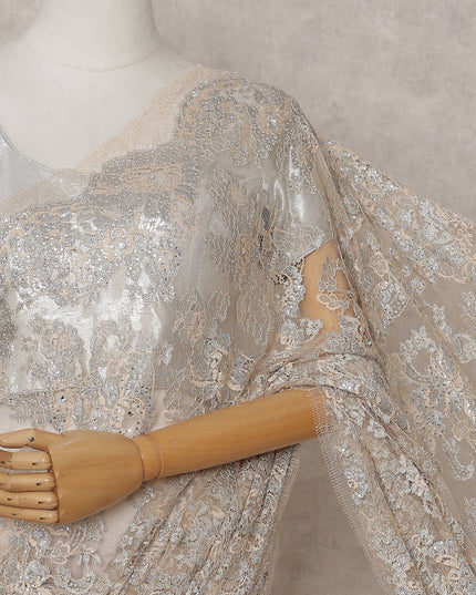 Champagne Gold Floral Metallic French Lace Saree Fabric