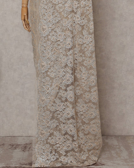 Champagne Gold Floral Metallic French Lace Saree Fabric