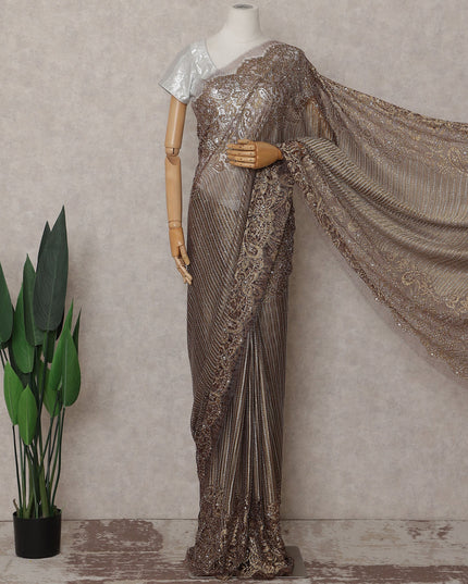 Bronze Brown French Chantilly Lace Saree