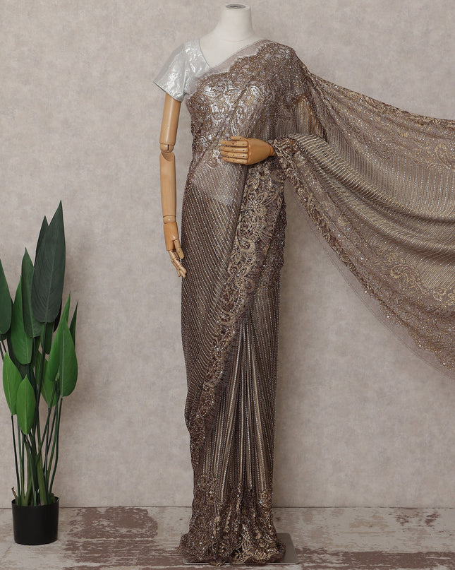 Bronze Brown French Chantilly Lace Saree