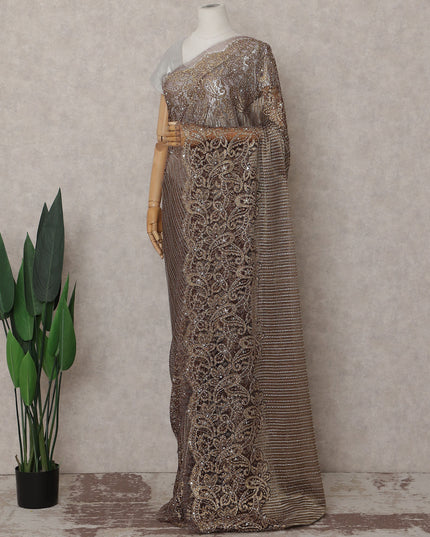Bronze Brown French Chantilly Lace Saree