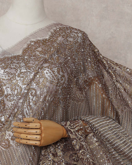 Bronze Brown French Chantilly Lace Saree