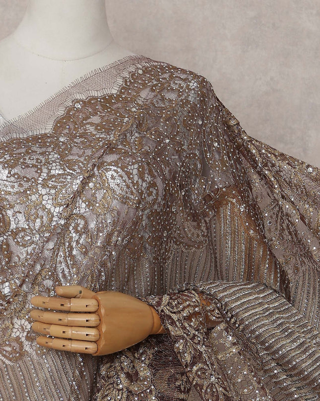 Bronze Brown French Chantilly Lace Saree