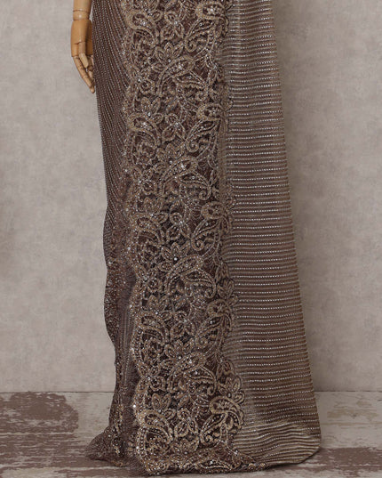 Bronze Brown French Chantilly Lace Saree
