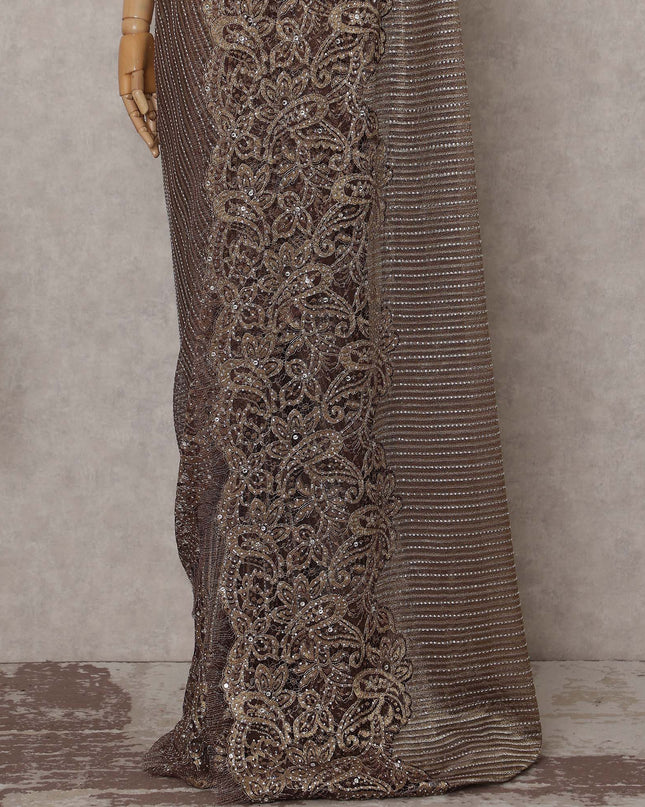 Bronze Brown French Chantilly Lace Saree