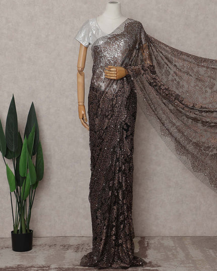 Smoky Bronze Fancy Metallic French Lace Saree Fabric
